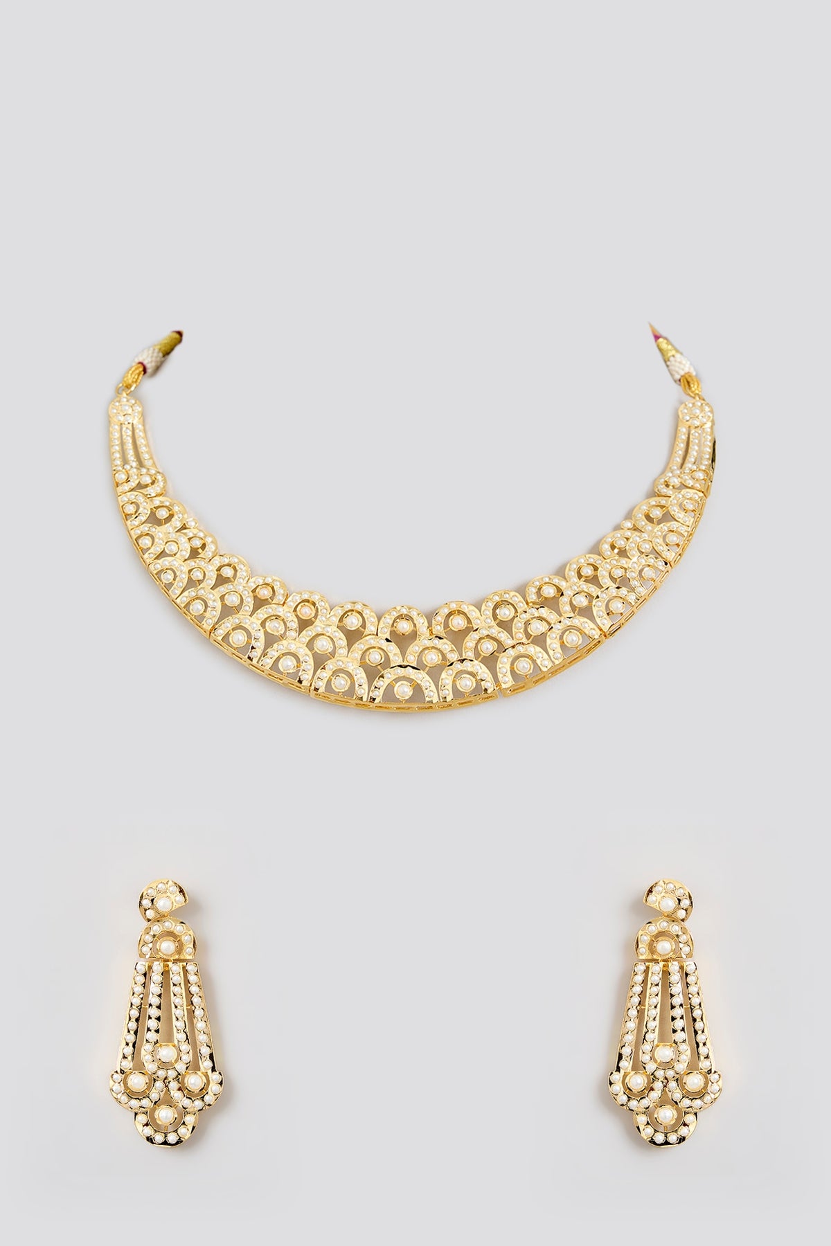 Gold Finish Jadau Necklace Set
