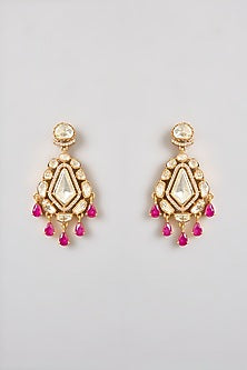 Gold Finish Moissanite Stone & Red Stone Necklace Set