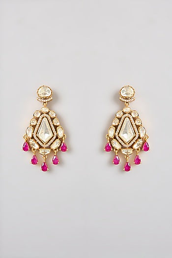 Gold Finish Moissanite Stone & Red Stone Necklace Set