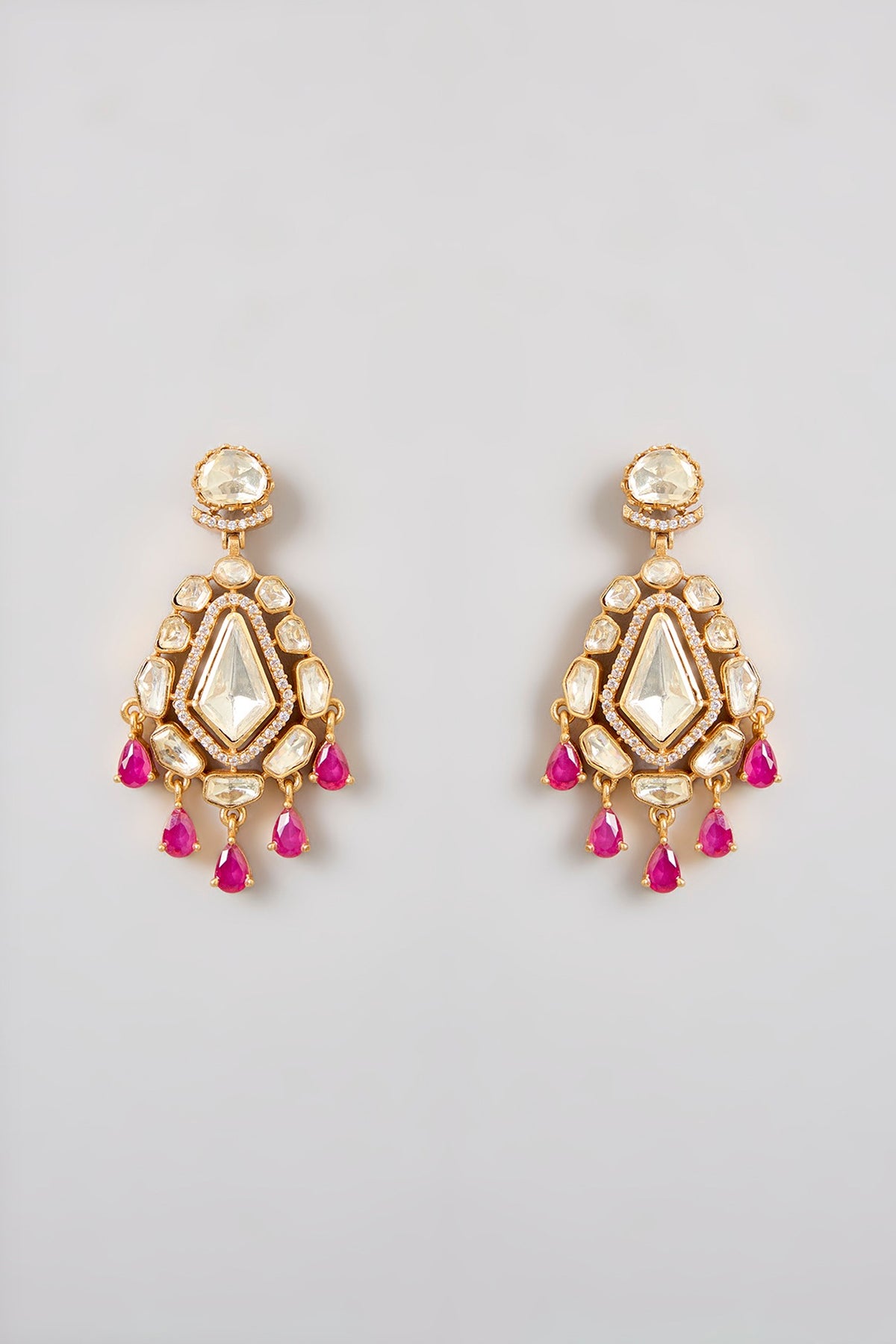 Gold Finish Moissanite Stone & Red Stone Necklace Set