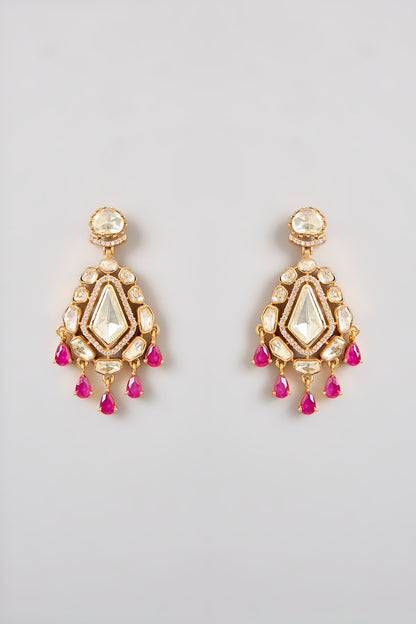 Gold Finish Moissanite Stone & Red Stone Necklace Set