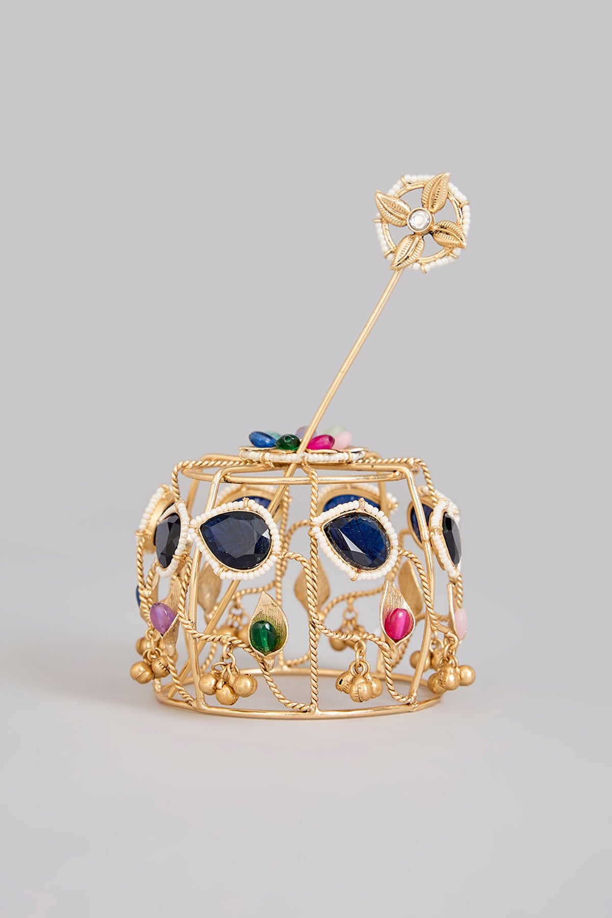 Gold Finish Kundan Polki & Multi-Colored Stone Hair Bun
