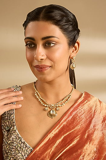 Gold Finish Moissanite Stone Necklace Set