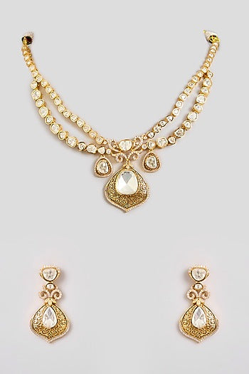 Gold Finish Moissanite Stone Necklace Set