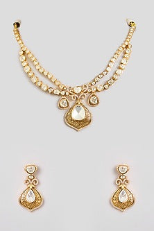 Gold Finish Moissanite Stone Necklace Set