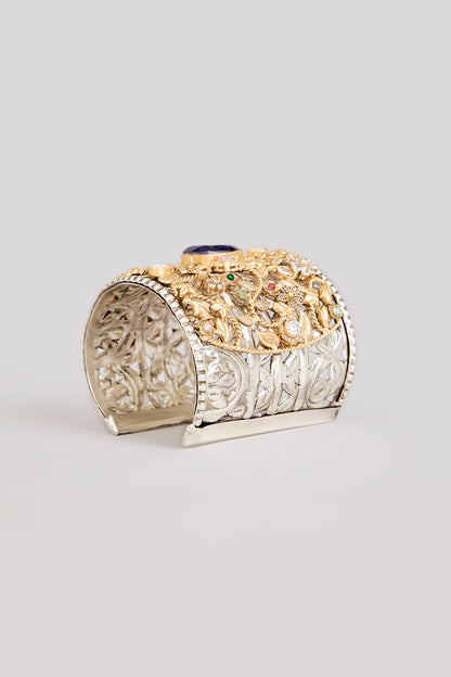 Gold Finish Kundan Polki & Purple Stone Broad Cuff