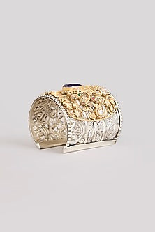 Gold Finish Kundan Polki & Purple Stone Broad Cuff
