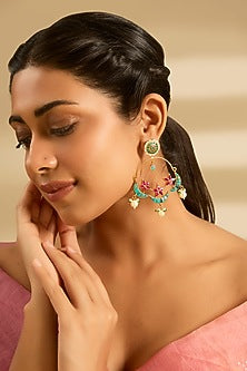 Gold Finish Kundan Polki & Pearl Chandbali Earrings