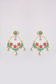 Gold Finish Kundan Polki & Pearl Chandbali Earrings