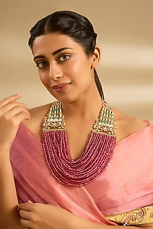 Gold Finish Ruby & Emerald Long Necklace