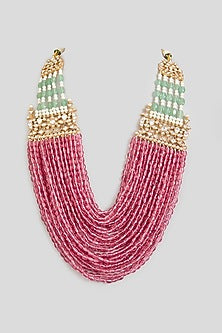 Gold Finish Ruby & Emerald Long Necklace