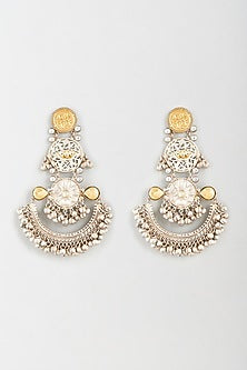 Oxidised Finish Kundan Polki & Pearl Chandbali Earrings