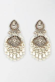 Oxidised Finish Kundan Polki & Pearl Dangler Earrings
