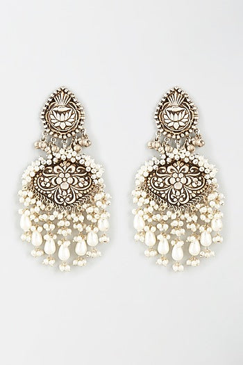 Oxidised Finish Kundan Polki & Pearl Dangler Earrings