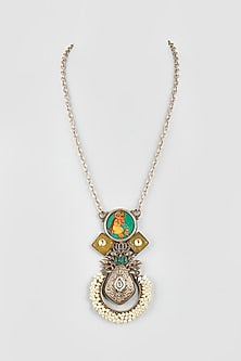 Oxidised Finish Kundan Polki & Pearl Long Necklace