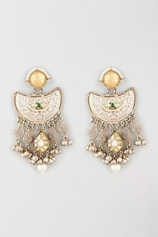 Oxidised Finish Kundan Polki & Beaded Dangler Earrings