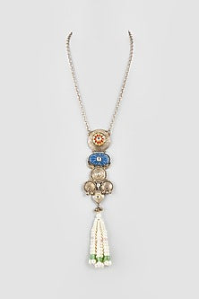 Oxidised Finish Kundan Polki & Pearl Long Necklace