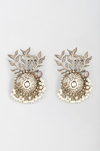 Oxidised Finish Pearl Stud Earrings