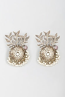 Oxidised Finish Pearl Stud Earrings