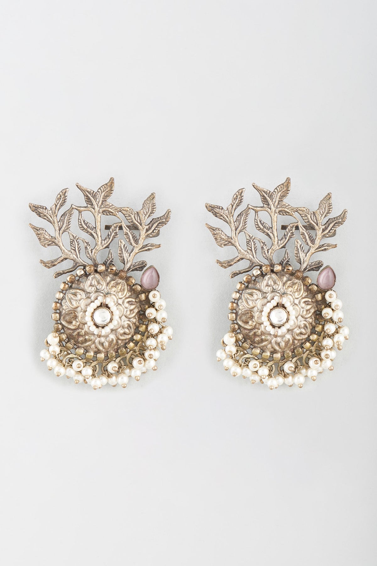 Oxidised Finish Pearl Stud Earrings