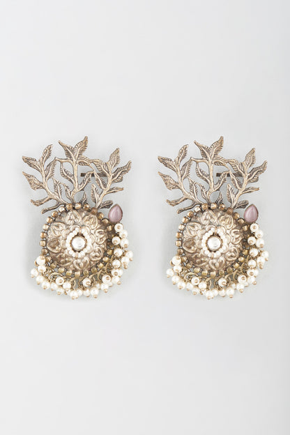 Oxidised Finish Pearl Stud Earrings