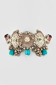 Oxidised Finish Kundan Polki & Multi-Colored Stone Choker Necklace Set