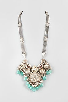 Oxidised Finish Kundan Polki & Turquoise Stone Long Necklace