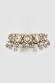 Oxidised Finish Kundan Polki & Pearl Choker Necklace
