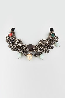 Oxidised Finish Multi-Colored Stone & Kundan Polki Choker Necklace