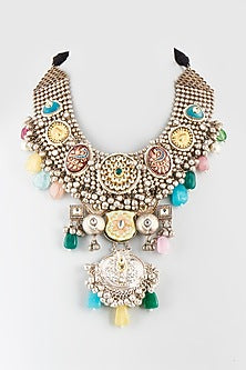 Oxidised Finish Kundan Polki & Multi-Colored Stone Long Necklace