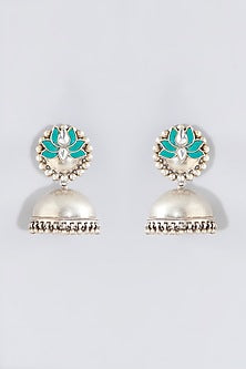 Silver Finish Jhumka Earrings In Sterling Silver