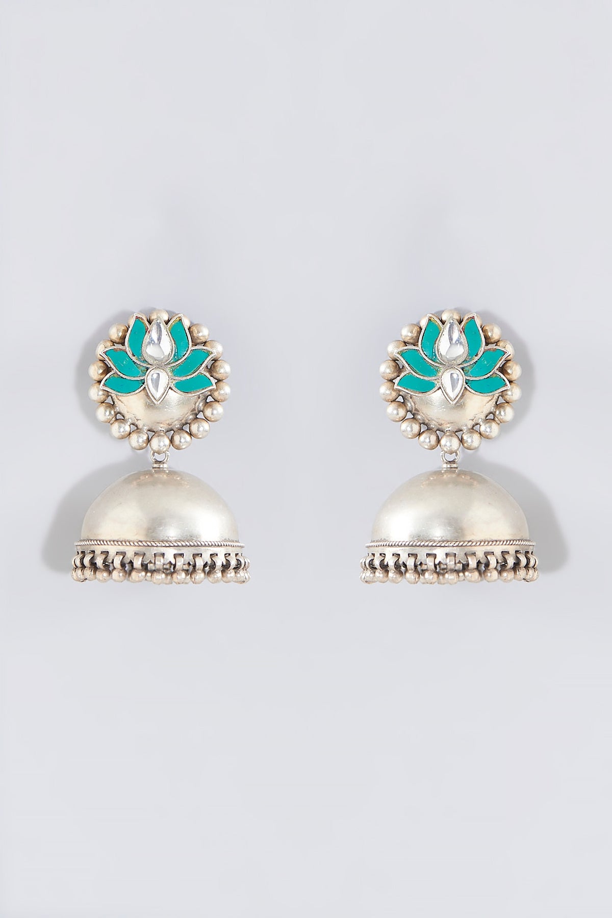 Silver Finish Jhumka Earrings In Sterling Silver