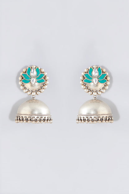 Silver Finish Jhumka Earrings In Sterling Silver
