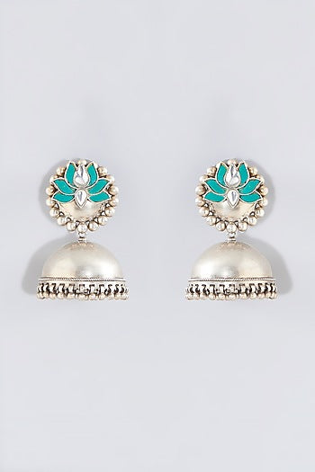 Silver Finish Jhumka Earrings In Sterling Silver