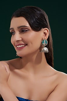 Silver Finish Jhumka Earrings In Sterling Silver