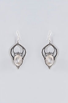Silver Finish Rose Quartz Dangler Earrings In Sterling Silver