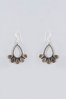 Oxidised Silver Finish Smokey Topaz Dangler Earrings In Sterling Silver