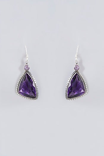 Oxidised Silver Finish Amethyst Dangler Earrings In Sterling Silver