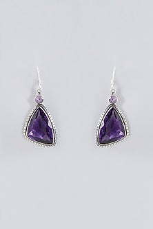 Oxidised Silver Finish Amethyst Dangler Earrings In Sterling Silver