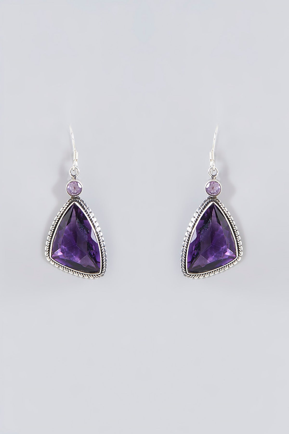 Oxidised Silver Finish Amethyst Dangler Earrings In Sterling Silver