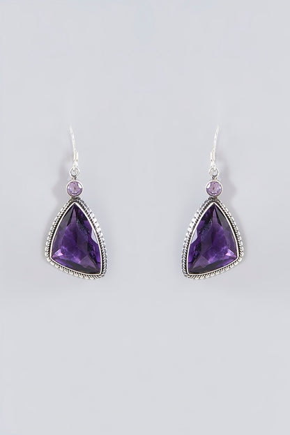 Oxidised Silver Finish Amethyst Dangler Earrings In Sterling Silver