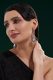 Oxidised Silver Finish Amethyst Dangler Earrings In Sterling Silver