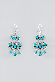 Oxidised Silver Finish Turquoise Dangler Earrings In Sterling Silver