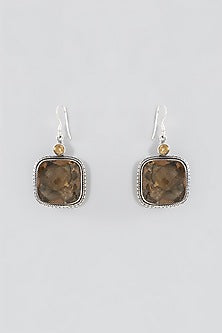 Silver Finish Smokey Topaz Dangler Earrings In Sterling Silver