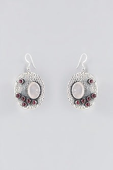 Silver Finish Rose Quartz Dangler Earrings In Sterling Silver