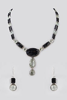 Silver Finish Green Amethyst Necklace Set In Sterling Silver