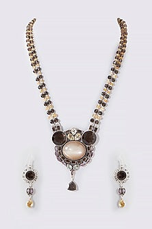 Silver Finish Long Necklace Set In Sterling Silver