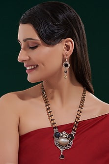 Silver Finish Long Necklace Set In Sterling Silver