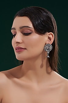 Oxidised Silver Finish Jhumka Earrings In Sterling Silver