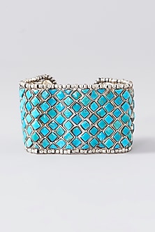 Oxidised Silver Finish Blue Stone Bracelet In Sterling Silver